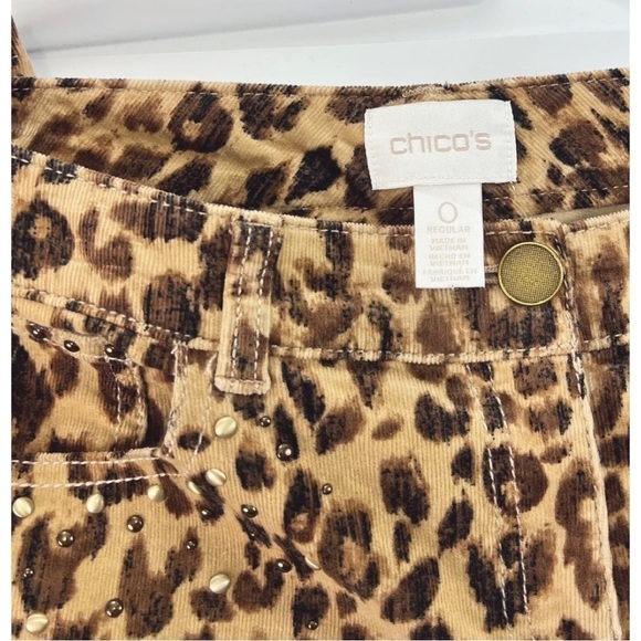 Chico's 1 Sz 8 Womens Leopard Print Studded Corduroy Cropped Pants Brown Stretch - Picture 7 of 8